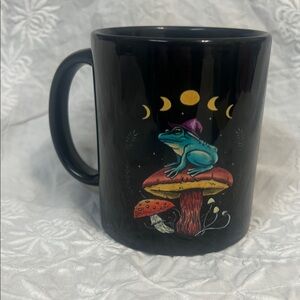 Fairycore Black Ceramic Coffee/Tea Mug with Frog Witch and Mushroom and Moon